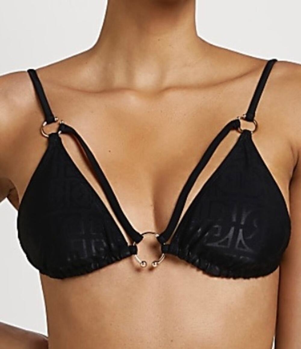 River Island Black Embossed Triangle Bikini Top 6 NWT